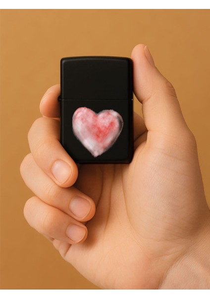 Özel Tasarım Şık ve Dayanıklı Uv Desenli Baskılı Benzinli Metal Çakmak Sulu Boya Kalp