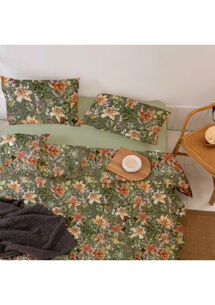 %100 Pamuk Çift Kişilik Nevresim Takımı 200X220 50*70 Yastık Kılıfı - Acacıa Çift Taraflı Baskı