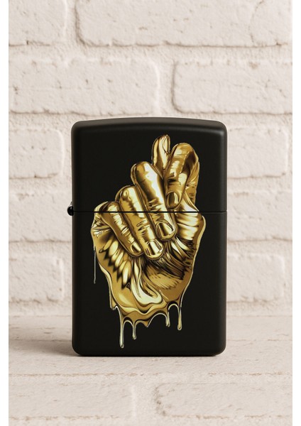 Uv Baskılı Desenli Metal Benzinli Siyah Çakmak Cep Çakmağı - El Hareketi