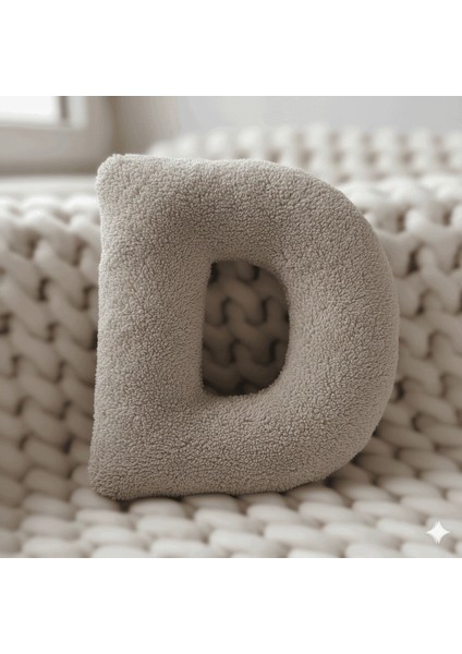 Litera, D Harfi, Yastık, Kırlent, Elyaf Dolgulu, Welsoft Kumaş, 40 cm