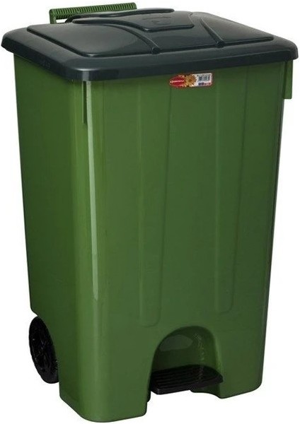 Nostalji SY-4265 Yeşil 85 Lt Köşeli Pedallı Tekerlekli Çöp Kovası