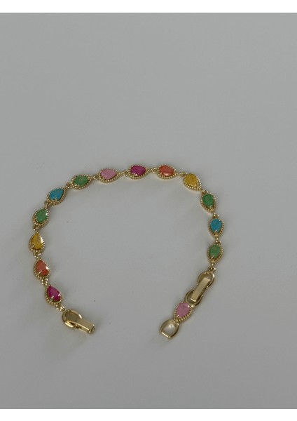 Renkli Sıra Taşlı Gold Bileklik