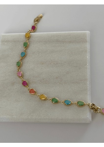 Renkli Sıra Taşlı Gold Bileklik fiyatları