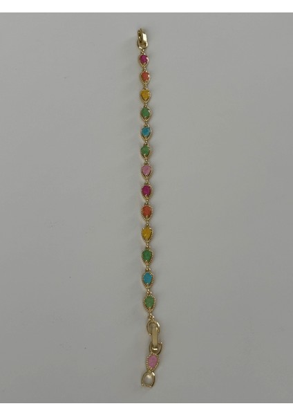 Renkli Sıra Taşlı Gold Bileklik modelleri