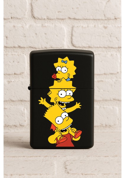 Uv Baskılı Desenli Metal Benzinli Siyah Çakmak Cep Çakmağı - Family