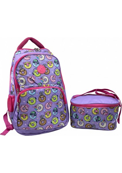 ilkokul Çantası Mor-Donut Desenli