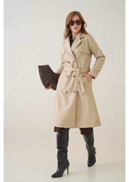 Su Geçirmez Kruvaze Yaka Sık Dokuma Kadın Trençkot modelleri