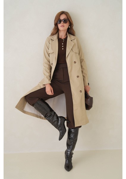 Su Geçirmez Kruvaze Yaka Sık Dokuma Kadın Trençkot fırsatları