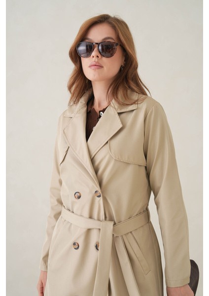 Su Geçirmez Kruvaze Yaka Sık Dokuma Kadın Trençkot indirimleri