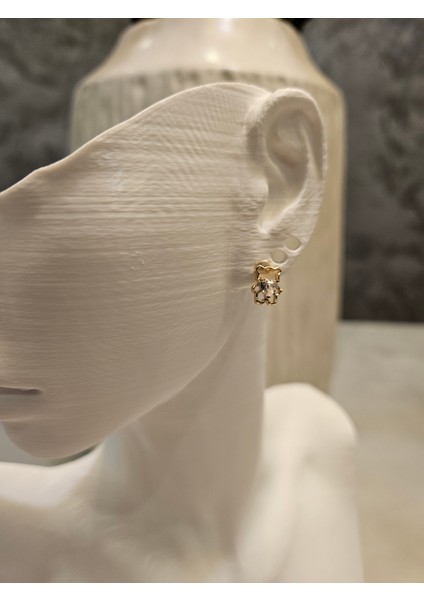 Altın Rengi Taşlı Ayıcık Küpe-Kc Altın Kaplama