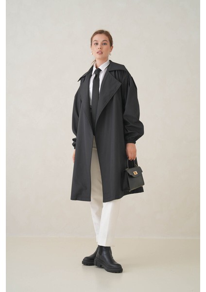 Su Geçirmez Kruvaze Yaka Sık Dokuma Kadın Trençkot