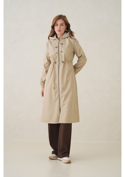 Su Geçirmez Kapüşonlu Fermuarlı Sık Dokuma Kadın Trençkot fiyatları