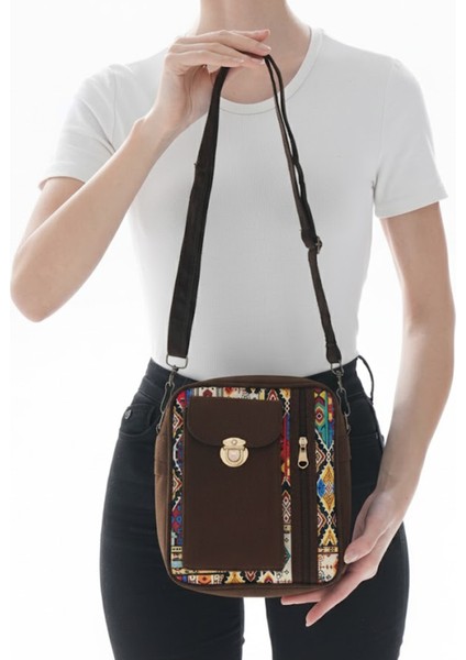Iran Işi El Yapımı Etnik Desenli Süet Kahve Bohem Askılı Omuz Çantası