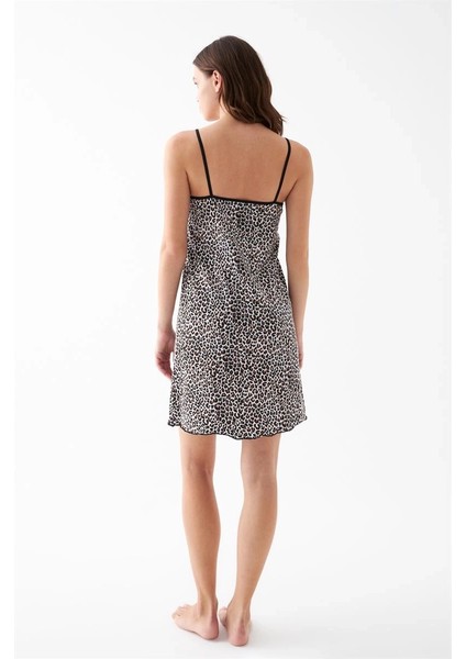 Moda Kadın Kahve Leopar Desenli Dantel Detaylı Ip Askılı Gecelik indirimleri