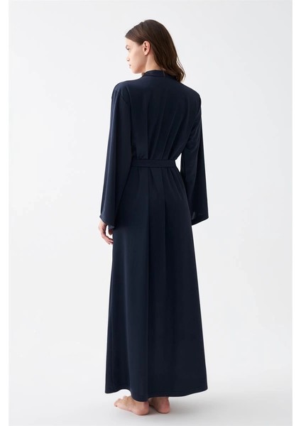 Moda Kadın Uzun Lacivert Saten Sabahlık indirimleri