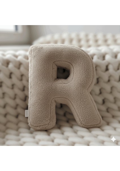Litera, R Harfi, Yastık, Kırlent, Elyaf Dolgulu, Welsoft Kumaş, 40 cm
