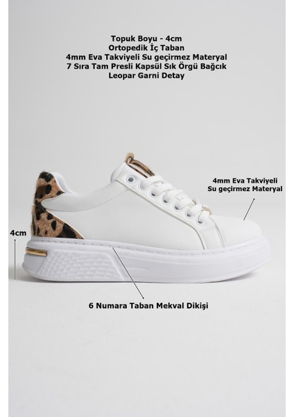 Vega Premium Leopar Detaylı Beyaz Kadın Sneaker