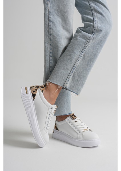 Vega Premium Leopar Detaylı Beyaz Kadın Sneaker