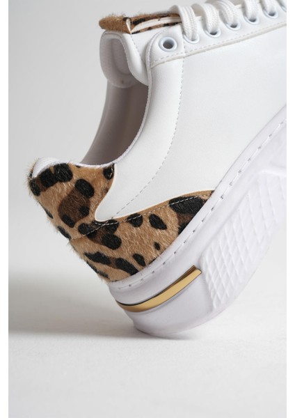 Vega Premium Leopar Detaylı Beyaz Kadın Sneaker