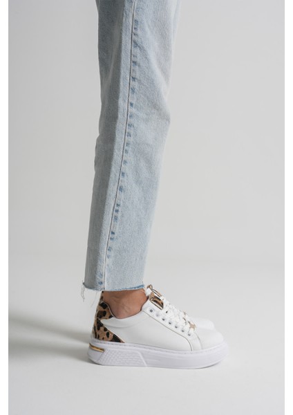 Vega Premium Leopar Detaylı Beyaz Kadın Sneaker
