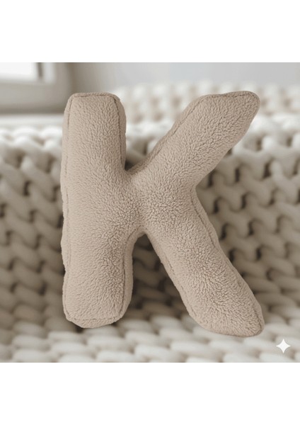 Litera, K Harfi, Yastık, Kırlent, Elyaf Dolgulu, Welsoft Kumaş, 40 cm