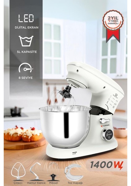 TMK-1400DT Beyaz Stand Mikser , Hamur Yoğurma Makinesi , Mutfak Şefi 1400W