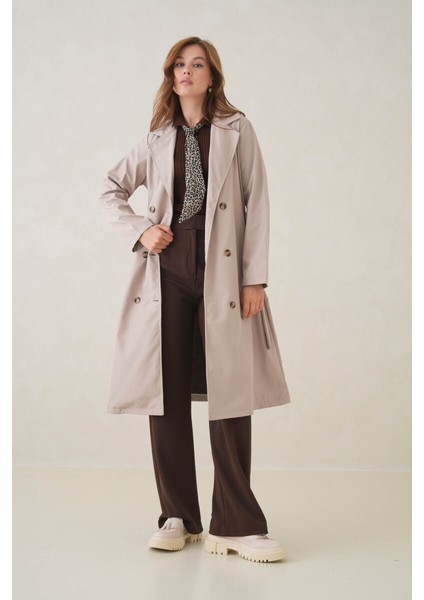 Su Geçirmez Kruvaze Yaka Sık Dokuma Kadın Trençkot