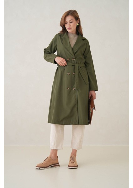 Su Geçirmez Kruvaze Yaka Sık Dokuma Kadın Trençkot