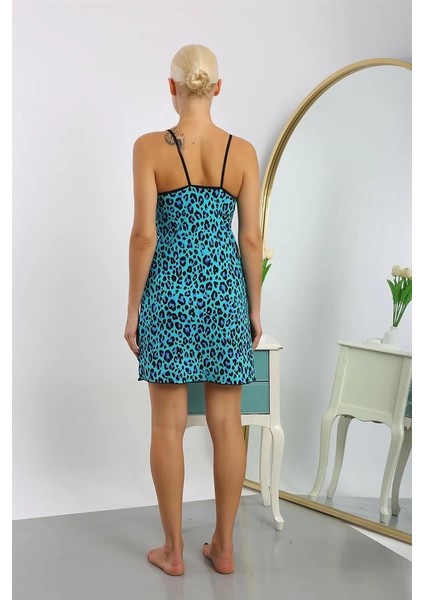 Moda Kadın Penye Su Yeşili Leopar Desenli Ip Askılı Gecelik indirimleri