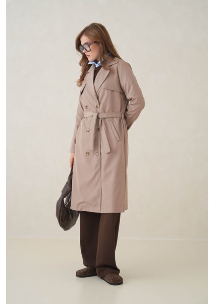 Su Geçirmez Kruvaze Yaka Sık Dokuma Kadın Trençkot modelleri