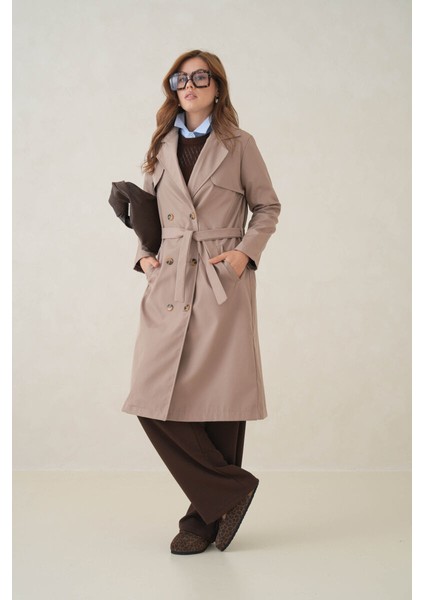 Su Geçirmez Kruvaze Yaka Sık Dokuma Kadın Trençkot fırsatları