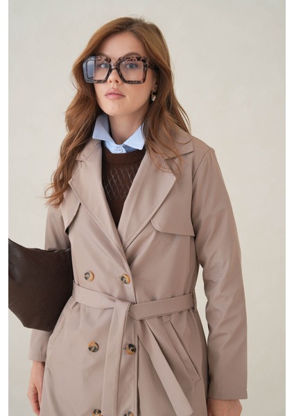 Su Geçirmez Kruvaze Yaka Sık Dokuma Kadın Trençkot indirimleri