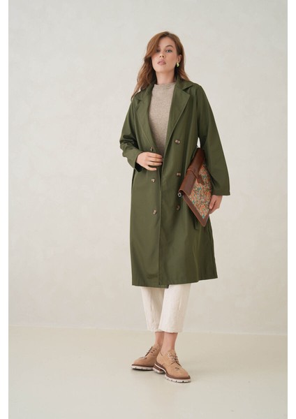 Su Geçirmez Kruvaze Yaka Sık Dokuma Kadın Trençkot fırsatları