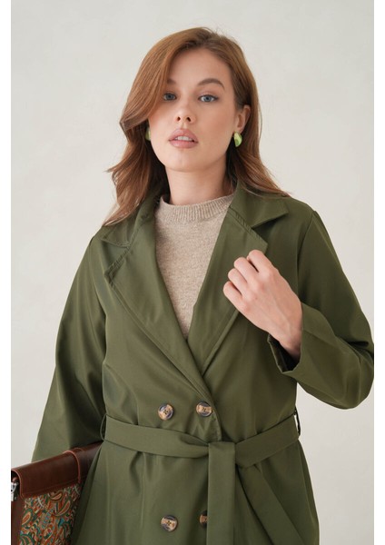 Su Geçirmez Kruvaze Yaka Sık Dokuma Kadın Trençkot indirimleri