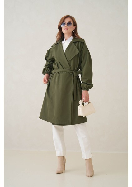 Su Geçirmez Kruvaze Yaka Sık Dokuma Kadın Trençkot fırsatları