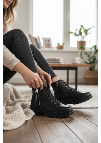 Conpax 8091 Siyah Kadın Fermuarlı & Bağcıklı Bot modelleri