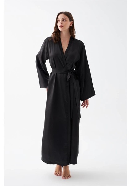 Moda Kadın Uzun Siyah Saten Sabahlık fiyatları