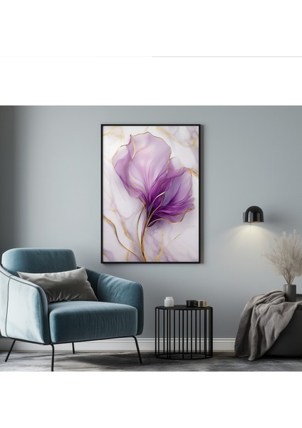 Çerçevesiz Poster 2 Adet Mor Çiçek Desen Temalı Dijital Baskılı Çerçeve, Tablo Için Poster