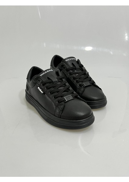 2885 Wickers Siyah-Siyah Bağcıklı Kalp Detaylı Bayan Spor Ayakkabısı