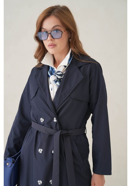 Su Geçirmez Kruvaze Yaka Sık Dokuma Kadın Trençkot fırsatları