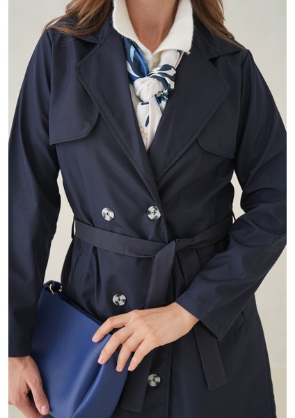 Su Geçirmez Kruvaze Yaka Sık Dokuma Kadın Trençkot indirimleri