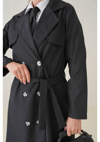 Su Geçirmez Kruvaze Yaka Sık Dokuma Kadın Trençkot fırsatları