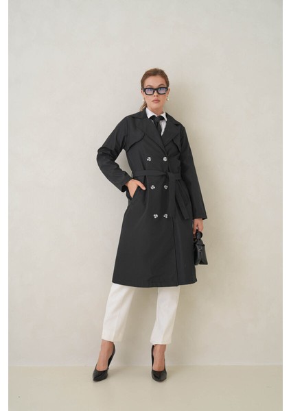 Su Geçirmez Kruvaze Yaka Sık Dokuma Kadın Trençkot indirimleri