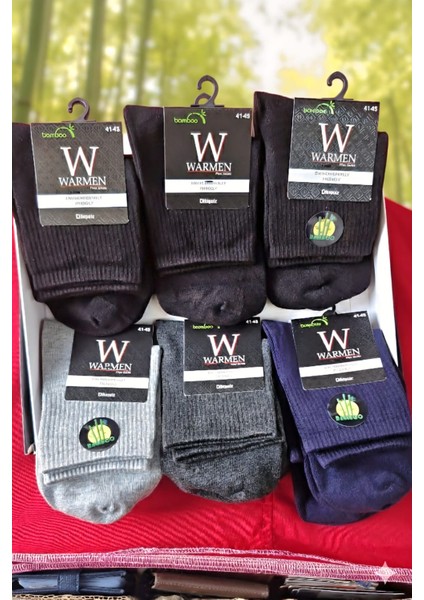 Bambu-Yün Erkek Orta Boy Çorap; Mevsimlik ; 41-45 ; Asorti 12'li Kutu modelleri