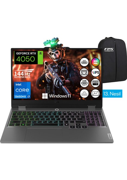 Loq İ7-13650HX RTX4050 48GB Ram 1tb SSD 15.6" Fhd IPS 144Hz W11 Taşınabilir Bilgisayar