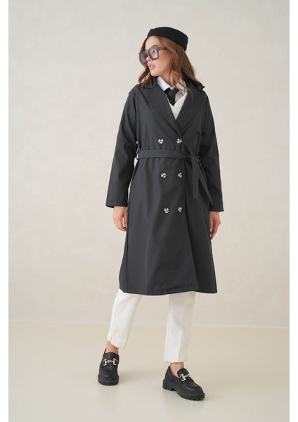 Su Geçirmez Kruvaze Yaka Sık Dokuma Kadın Trençkot fırsatları