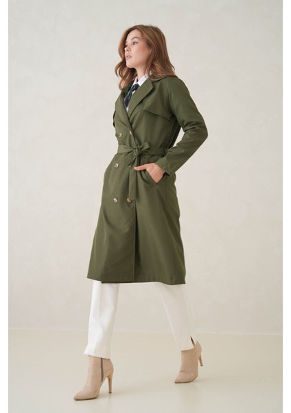 Su Geçirmez Kruvaze Yaka Sık Dokuma Kadın Trençkot fırsatları