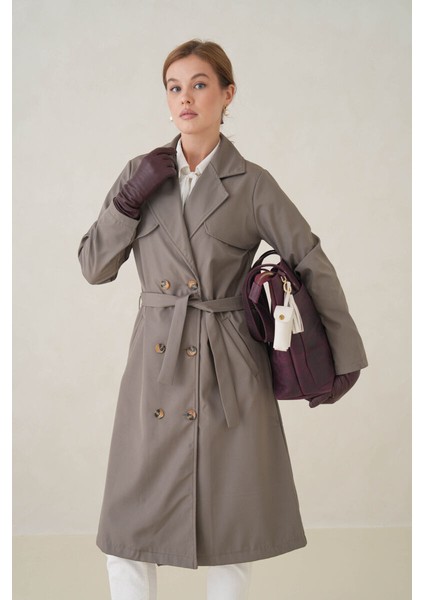 Su Geçirmez Kruvaze Yaka Sık Dokuma Kadın Trençkot fırsatları