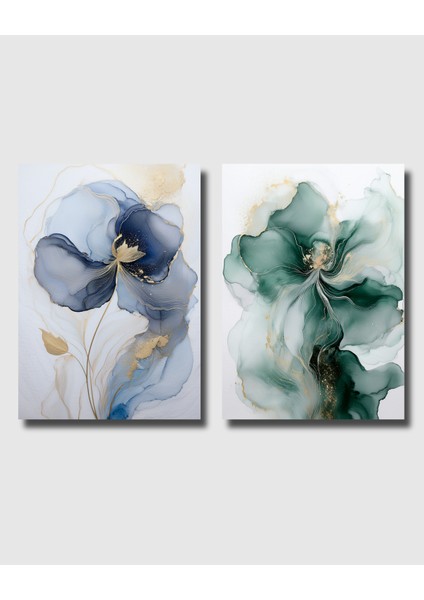 Çerçevesiz Poster 2 Adet Çiçek Desen Temalı Dijital Baskılı Çerçeve, Tablo Için Poster