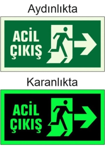 Fotolümen Fosforlu Acil Çıkış Sağ Yön Levhası 12×25 cm